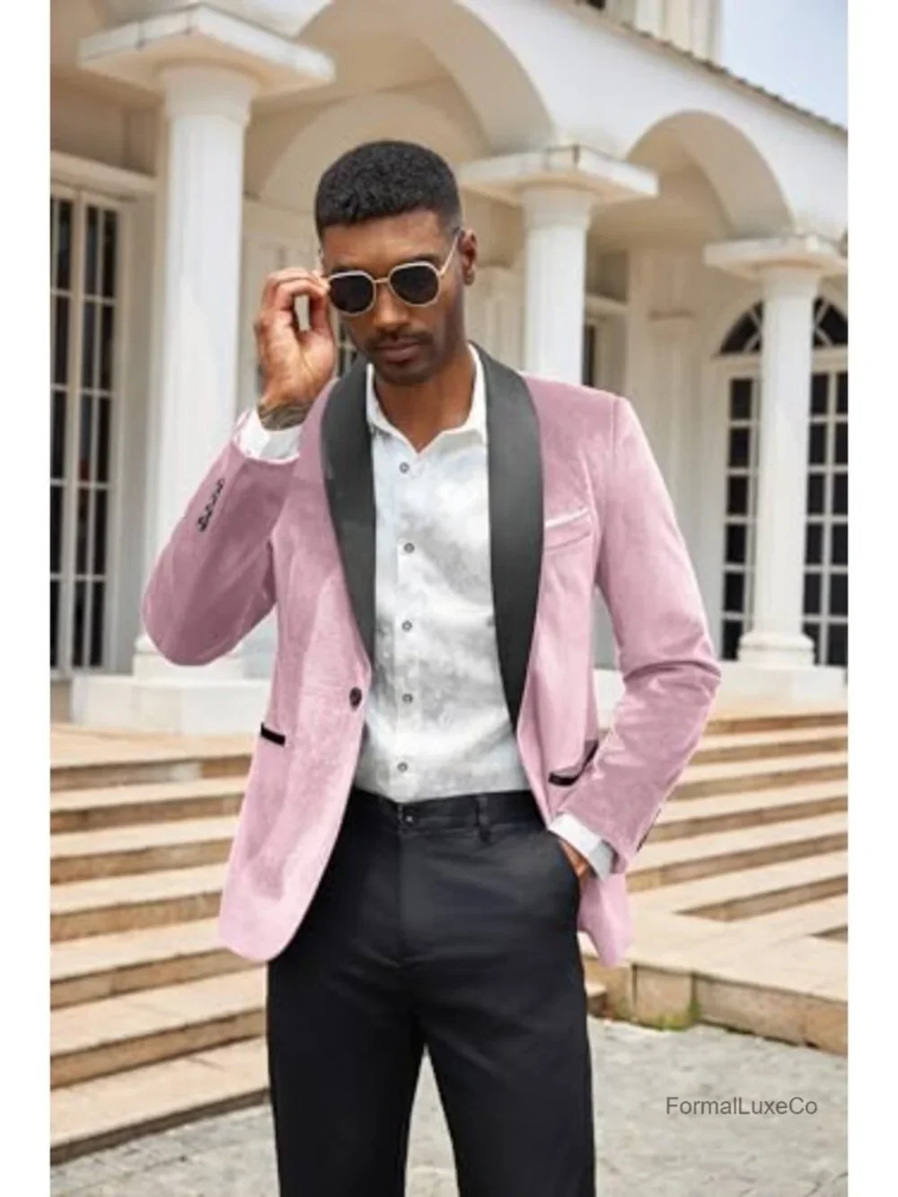 Men's Velvet Tuxedo Jacket One Button Shawl Collar Slim Fit Formal Wedding